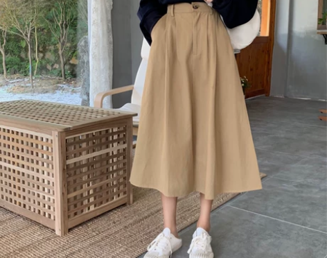 卡其色半身裙女中长款秋冬口袋工装a字裙夏大...