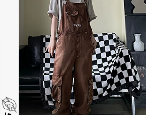 背带牛仔裤女夏季2022新款宽松直筒长裤设...