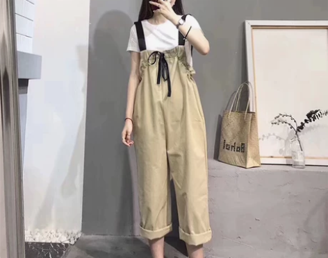 2018早秋新款韩国ins超火的背带长裤女...