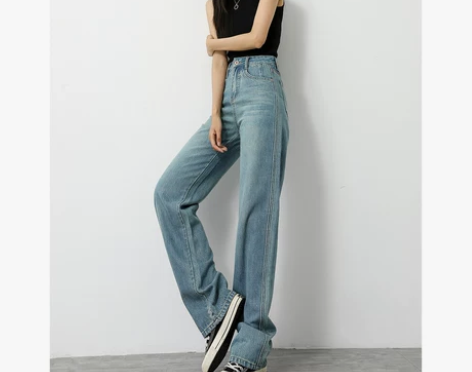 高腰牛仔裤 高腰牛仔裤阔腿裤港风复古阔腿女...