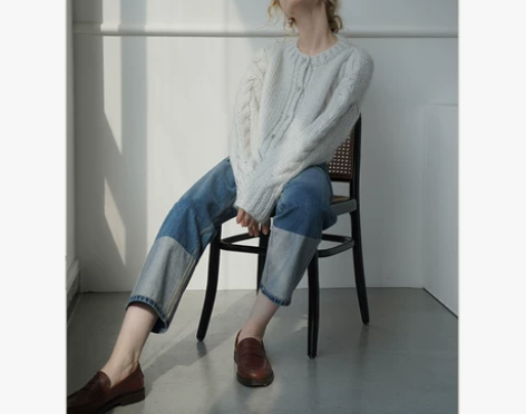 ZNE Jeans高腰舒适全棉质感灰蓝色脚...