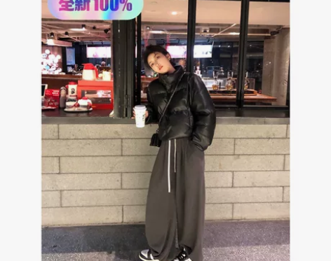 WANNANKE 高腰松紧直筒休闲裤女冬季...