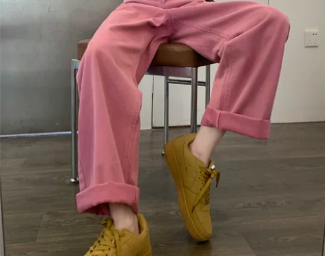 豆绿色牛仔裤女宽松直筒阔腿裤夏季2022新...