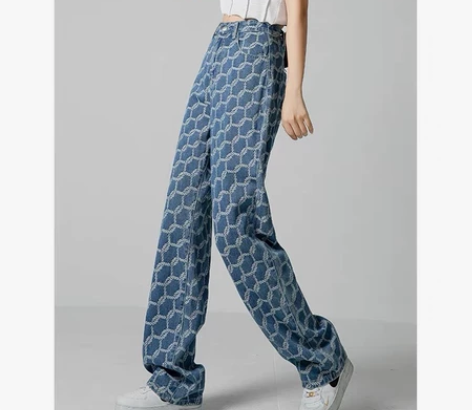 高腰印花阔腿牛仔裤m码 本人167/110...