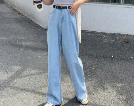 牛仔拖地长裤子女夏季2021新款韩版老爹裤...
