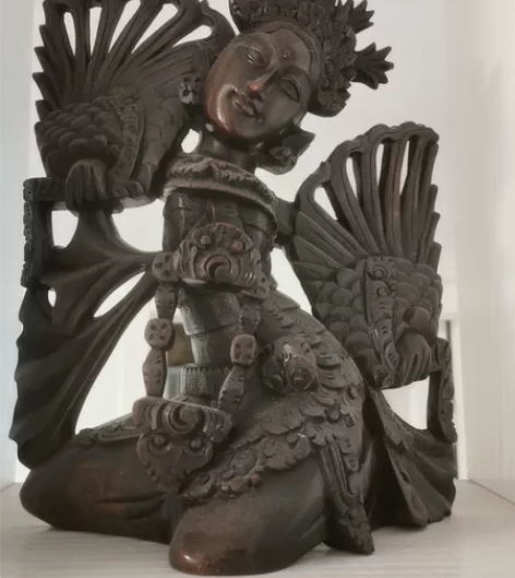 巴厘岛带回纯手工黑檀木木雕摆件，开脸漂亮，...