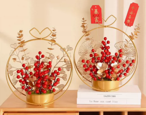 少量库存 新年装饰发财果冬青果红浆果铁艺花...