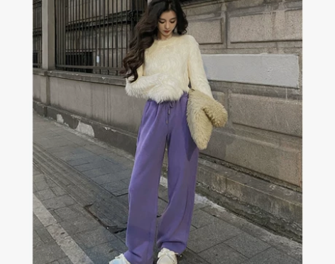 徐琳mini 秋冬软糯糯加绒阔腿裤温柔休闲...