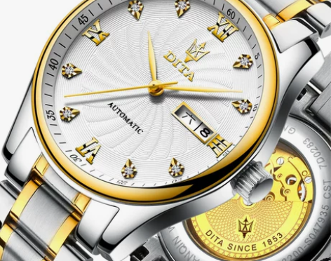 迪塔正品手表男士精钢带防水腕表真皮镂空全自...