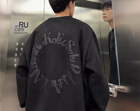 麂皮绒发泡字母卫衣男春秋美式潮牌hipho...