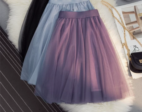 网纱蓬蓬短裙女2022夏季韩版高腰A字大摆...