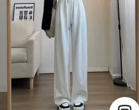 阔腿裤女春秋季高腰垂感小个子冬季加绒休闲白...