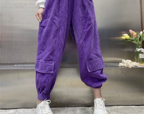 韩国东大门松紧腰哈伦裤子女秋季新款宽松高腰...