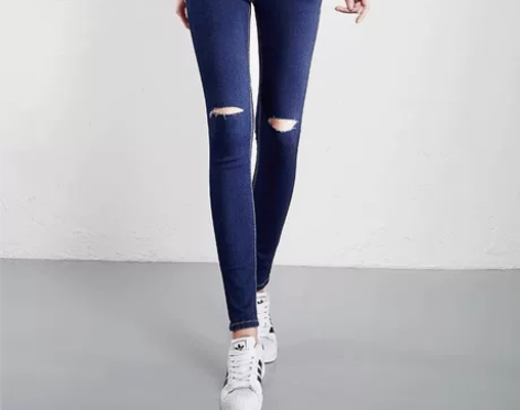 唐狮新款牛仔裤女弹力破洞修身小脚牛仔铅笔裤...