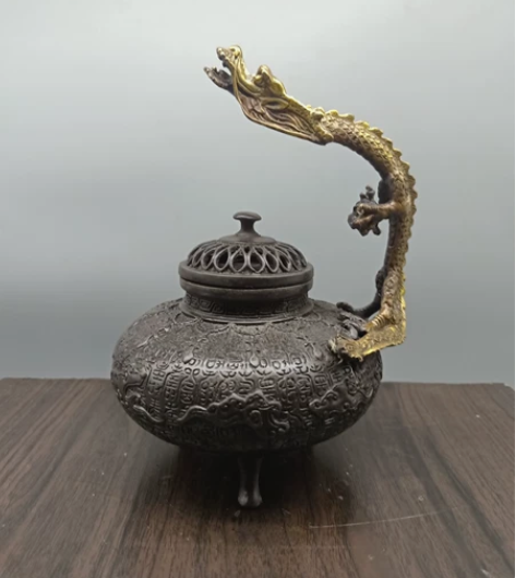 纯铜百寿龙香炉仿古铜器茶道香薰炉家居办公会...