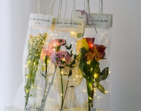 网红ins透明手提袋花店资材单支花袋鲜花包...