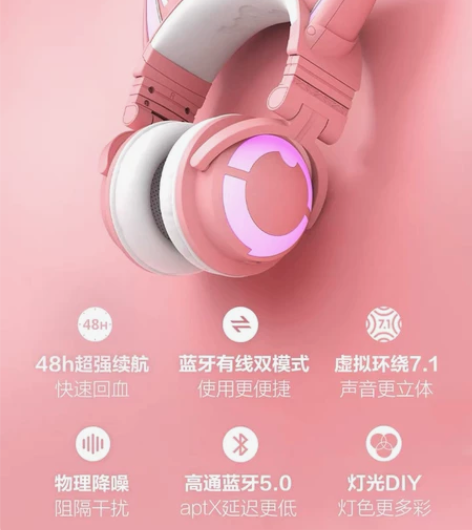 妖舞 猫耳耳机三代头戴式无线蓝牙电竞游戏带...