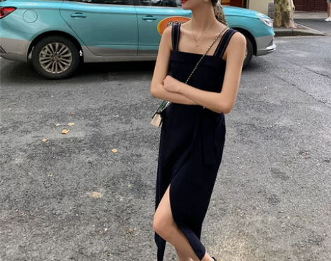 MC经典宽肩带收腰抹胸吊带裙连衣裙女夏外穿...