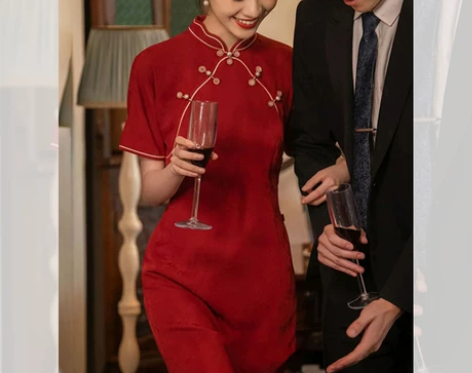红色长裙改良旗袍敬酒服订婚礼服连衣裙高级感...