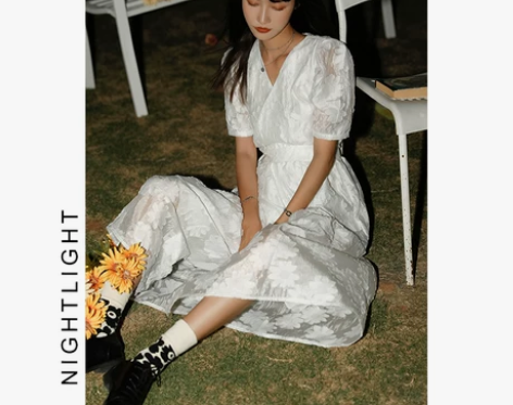 夜光欧根纱连衣裙女夏中长款法式气质仙气仙女...