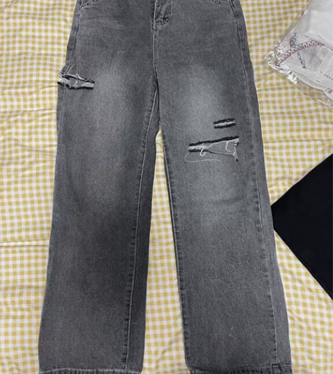 灰色破洞牛仔裤，M号，几乎全新，最爱灰色百...