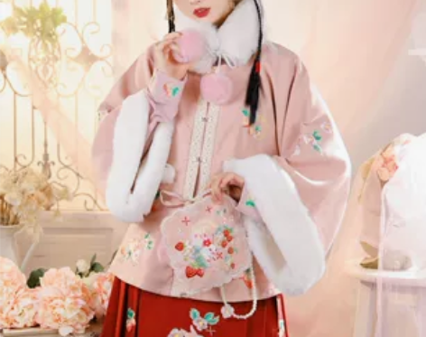 玉术玉术汉服花开兔原创汉元素   粉色立领...