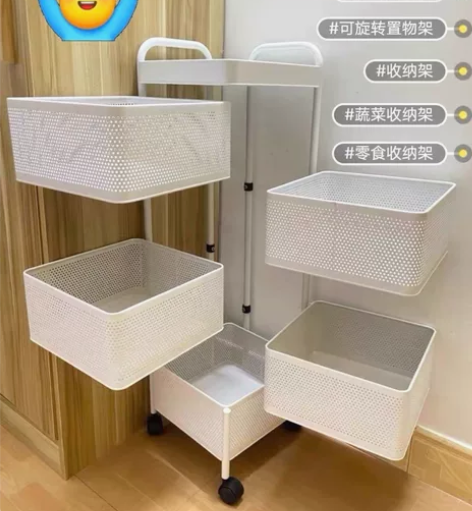 厨房蔬菜置物架多层落地圆形可旋转菜篮子水果...