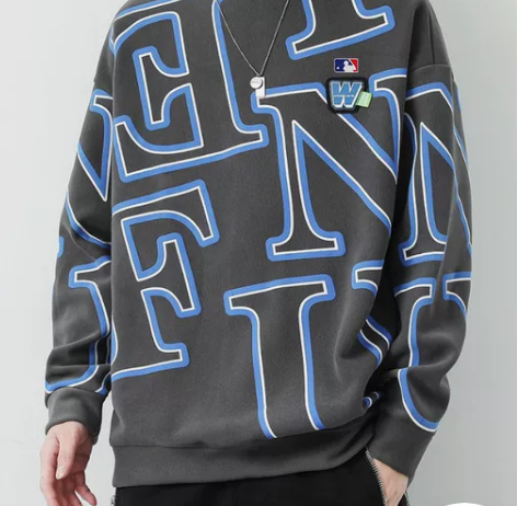 洋基假两件加厚加绒印花圆领卫衣男女情侣款 ...