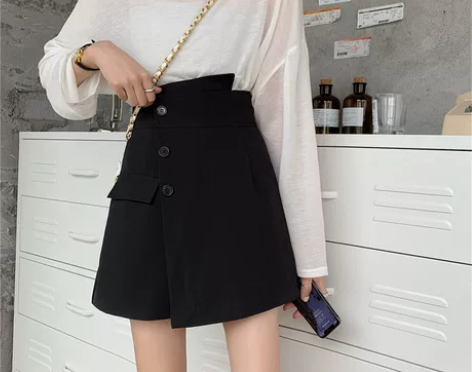 黑色不规则高腰a字裙女显瘦2020秋冬新款...