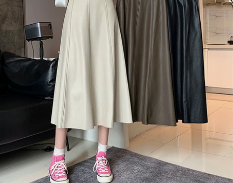 皮裙半身裙女春秋季冬中长款a字裙2022新...