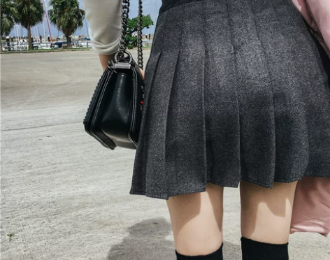秋冬季新款chic高腰a字裙毛呢百褶裙女 ...