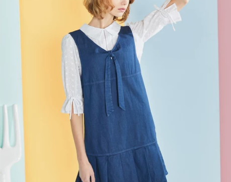 库存低下架小熊夏装女牛仔背带背心连衣裙学院...