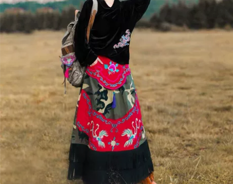 花制作/与君歌/原创民族风迷彩流苏绣花拼接...