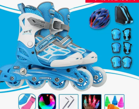 米高轮滑鞋儿童直排轮溜冰鞋闪光轮旱冰鞋可调...