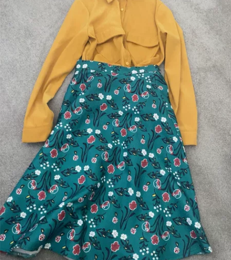 港风复古套装长袖衬衫伞裙 售出不退 裙子...