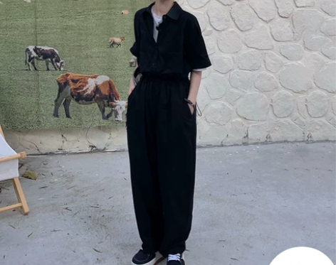 【个人闲置不包邮】BF风黑色工装连体裤夏季...