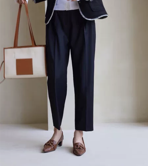 绯色自制意大利精纺羊毛混纺气质驼色休闲裤女...