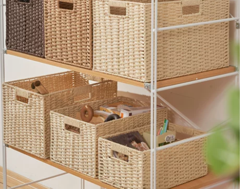 藤编收纳箱 藤编草编日式储物盒编织杂物收纳...