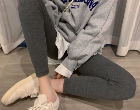 春秋韩版高腰紧身显瘦深灰色加绒可外穿运动打...