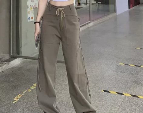 复古工装裤子女街头高腰拖地阔腿裤秋夏欧美风...