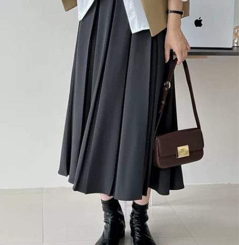 出江左全新灰色半身裙不包邮 重工纯色百褶半...