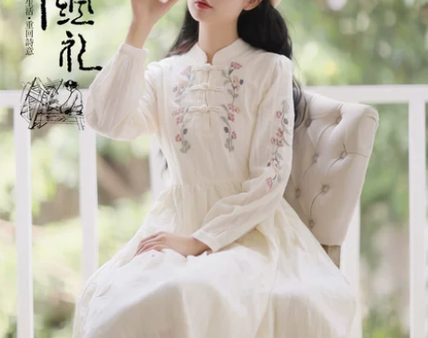 诗经礼民族风复古改良旗袍刺绣连衣裙收腰显瘦...