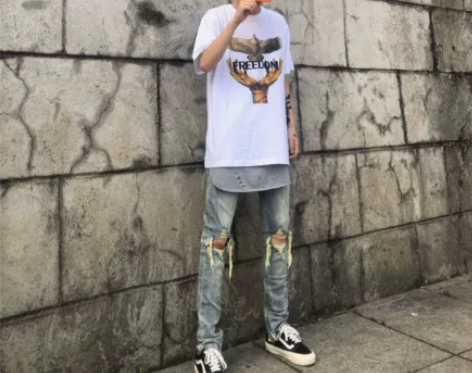 破洞裤牛仔裤 牛仔裤女裤FOG风格高街水洗...