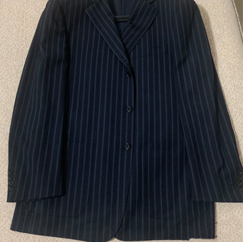 2022秋冬季新款羊毛竖条纹西装设计感宽松...