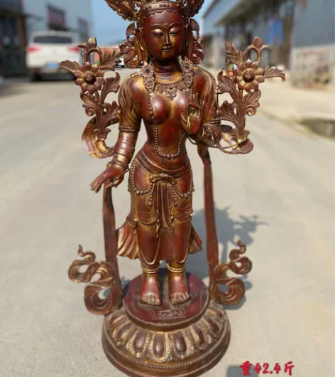 大明永乐年紫铜鎏金佛像，纯手工制作，工艺精...