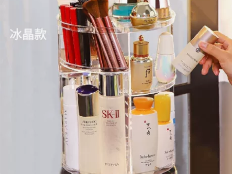 旋转化妆品收纳盒 透明亚克力梳妆台护肤品口...