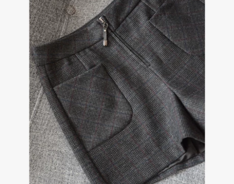 显瘦显腿长!秋冬高腰阔腿A字格纹短裤~口袋...