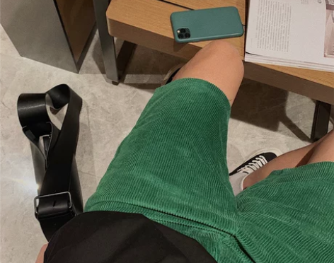 晨树 设计款绿短裤男士休闲裤夏季薄款短裤休...