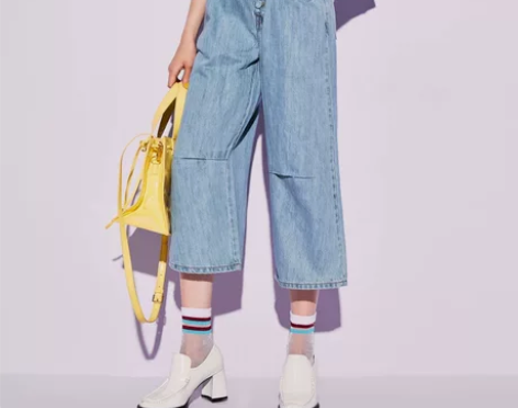 Material Girl高腰牛仔裤女宽松...