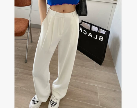 白色阔腿裤女高腰垂感夏显瘦百搭休闲宽松拖地...